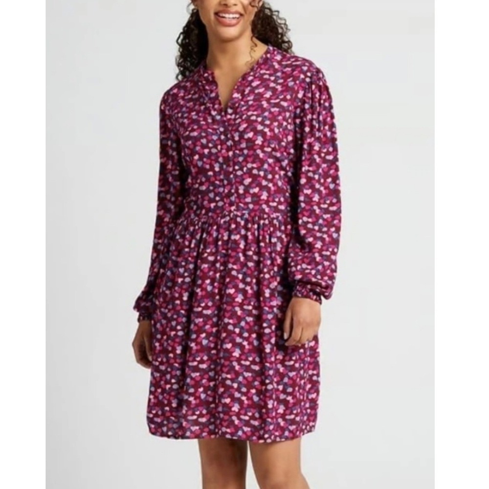 Sugarhill Brighton Danica Smock Dress 14 Burgundy Heart ModCloth Whimsygoth Boho